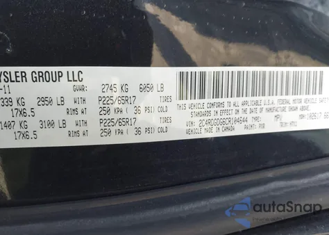 2012 Dodge Grand Caravan Crew z USA, uszkodzony, nr VIN 2C4RDGDG6CR104644
